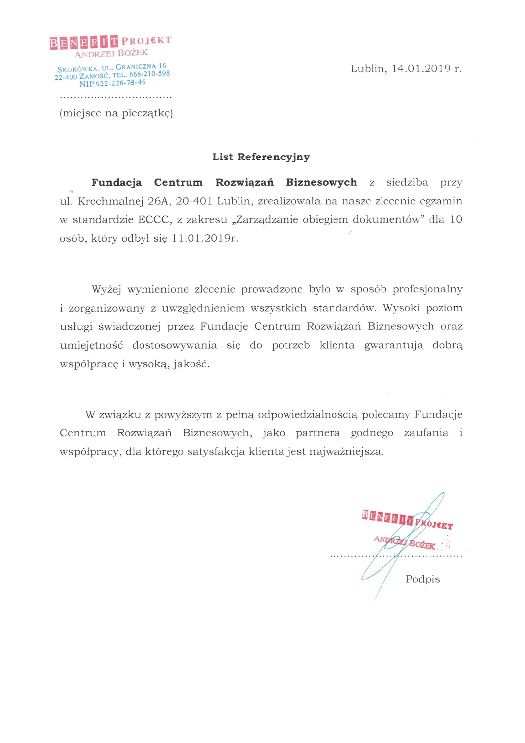 Benefit Project-referrals-CRB Lublin-Business Solutions Centre